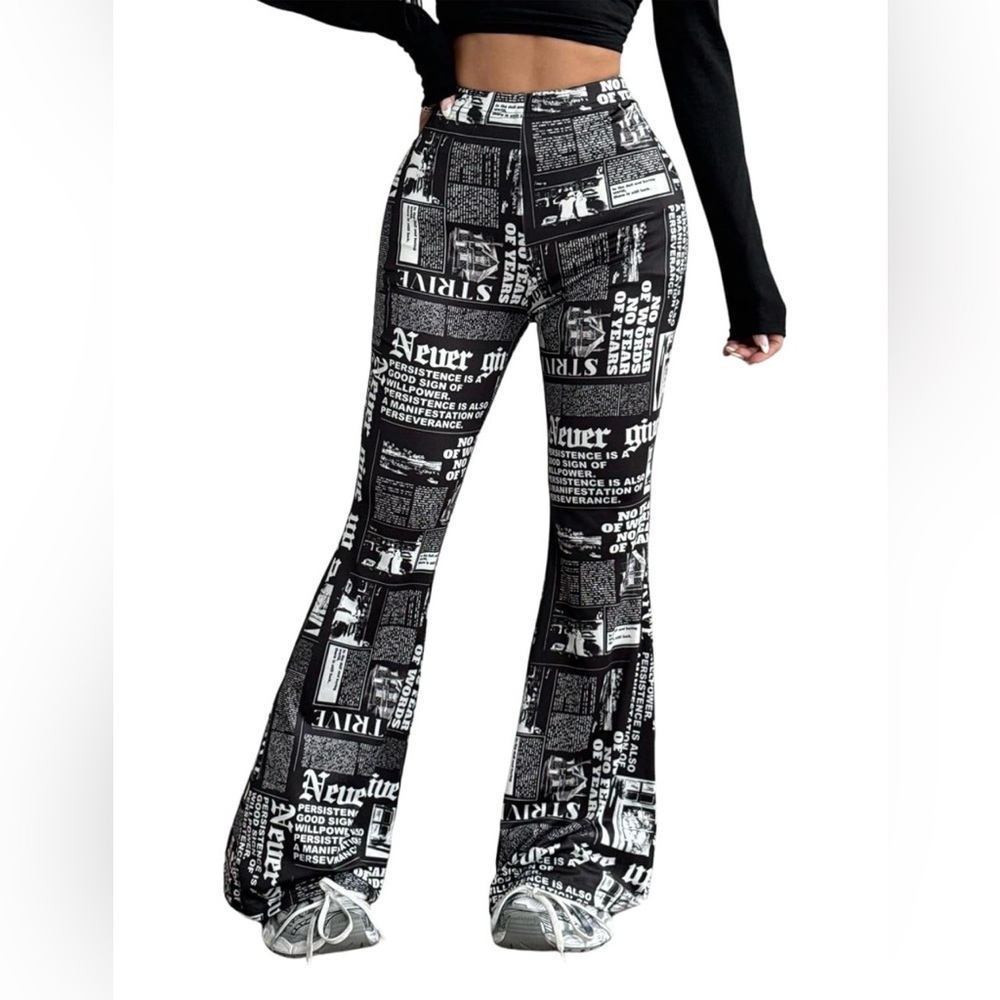 Black and White Graphic Print Flare Pants